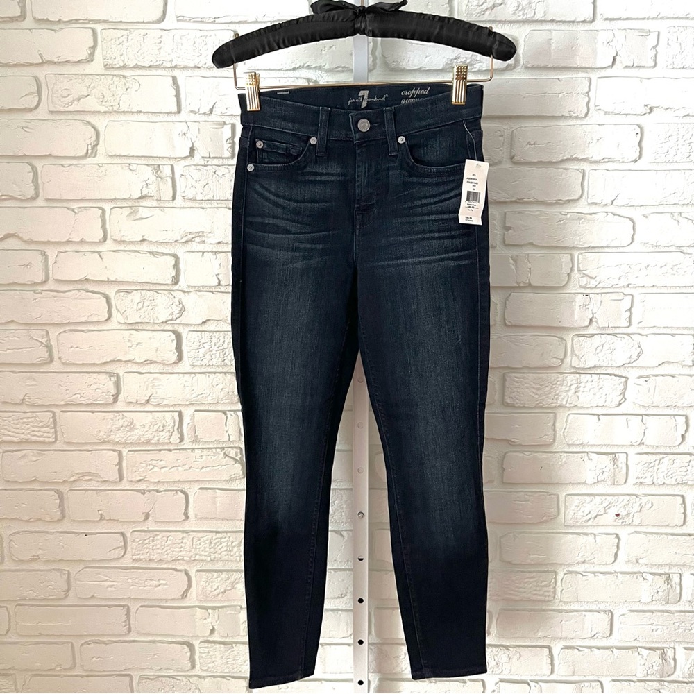 7 For All Mankind Cropped Skinny Jeans Dark Wash Size 24 NWT